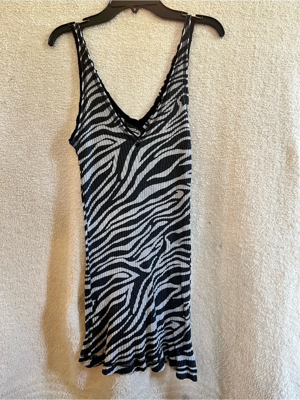 Hard tail Zebra Print Ribbed V Neck Tunic Tank— Black & White Y2K